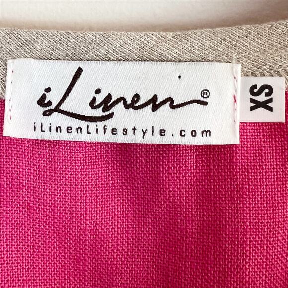 iLinen Bright Pink Sleeveless Linen Shift Dress With Gold Trim Size XS - Picture 7 of 8